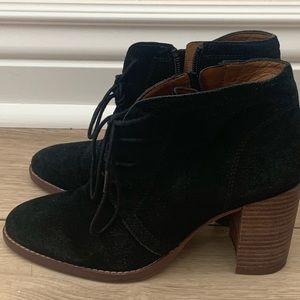 Black Suede Sarto lace-up booties w/ zipper 6 1/2